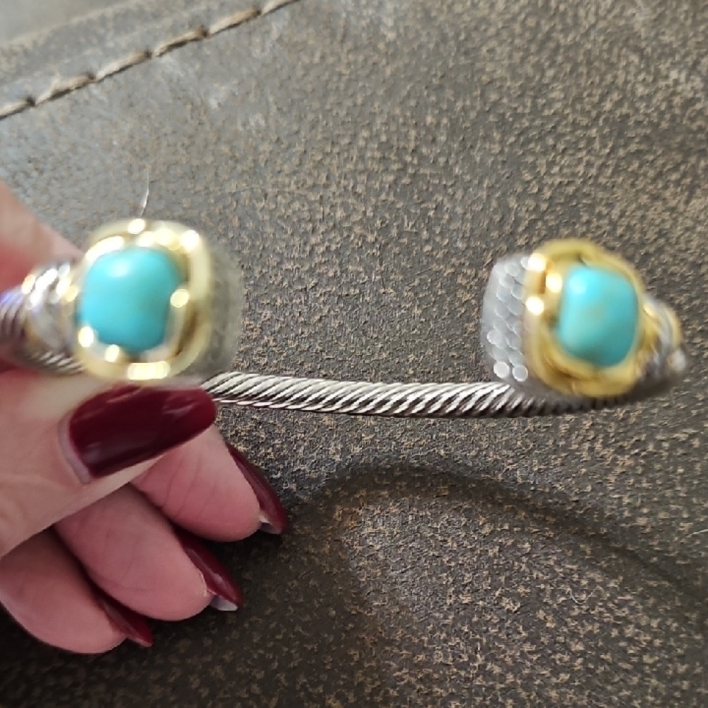 Elegant Silver and Gold Bracelet with Turquoise Accents